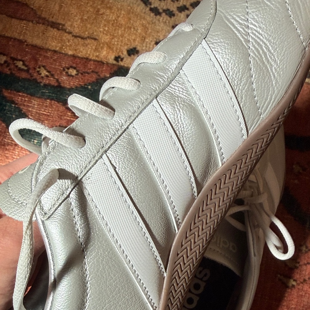 adidas White Leather Trainers with Black Insole Branding - Picture 3 of 5